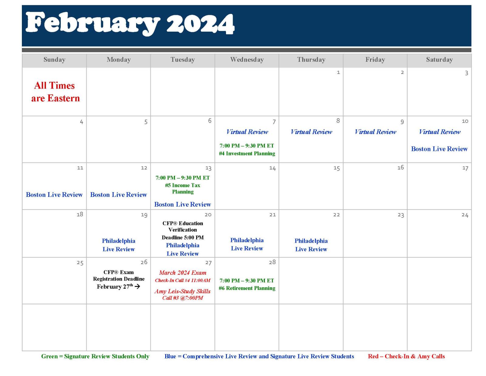 Important Dates March 2024 Exam Prep Brett Danko CFP Education