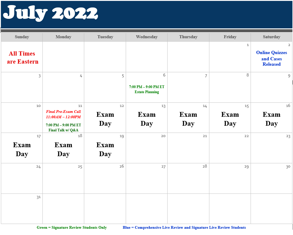 Important Dates July 2022 Exam Prep Brett Danko CFP Education from