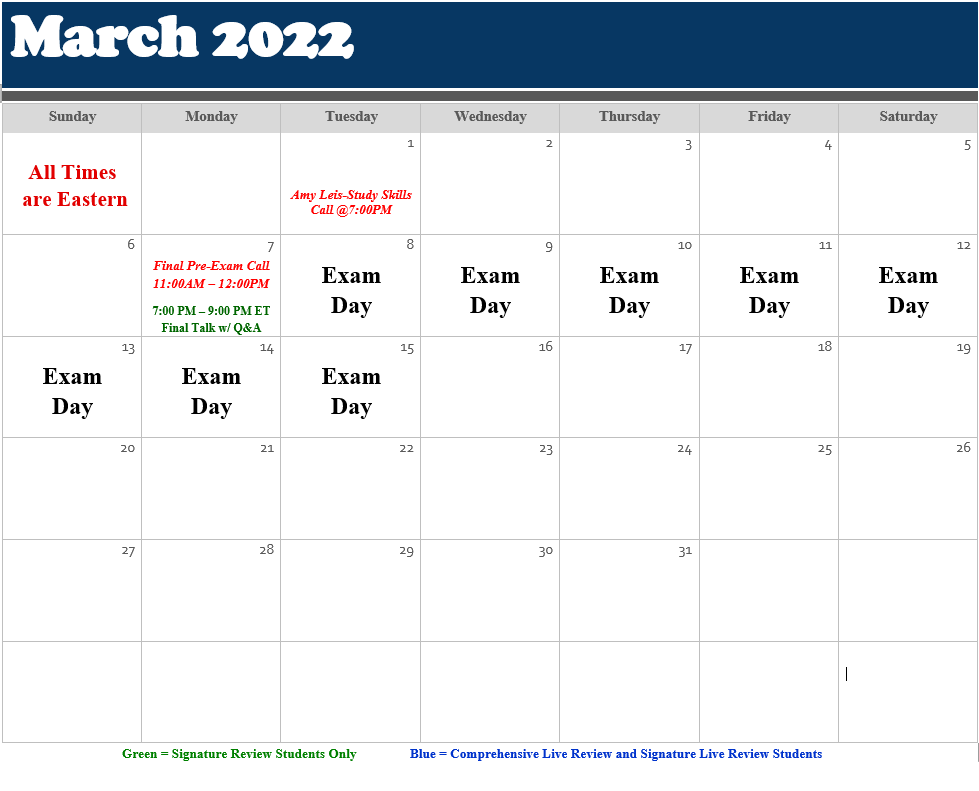 Important Dates March 2022 Exam Prep Brett Danko CFP Education